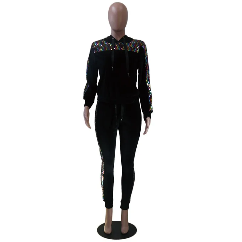 Женский блестящий длинный костюм с длинными рукавами из двух частей ...