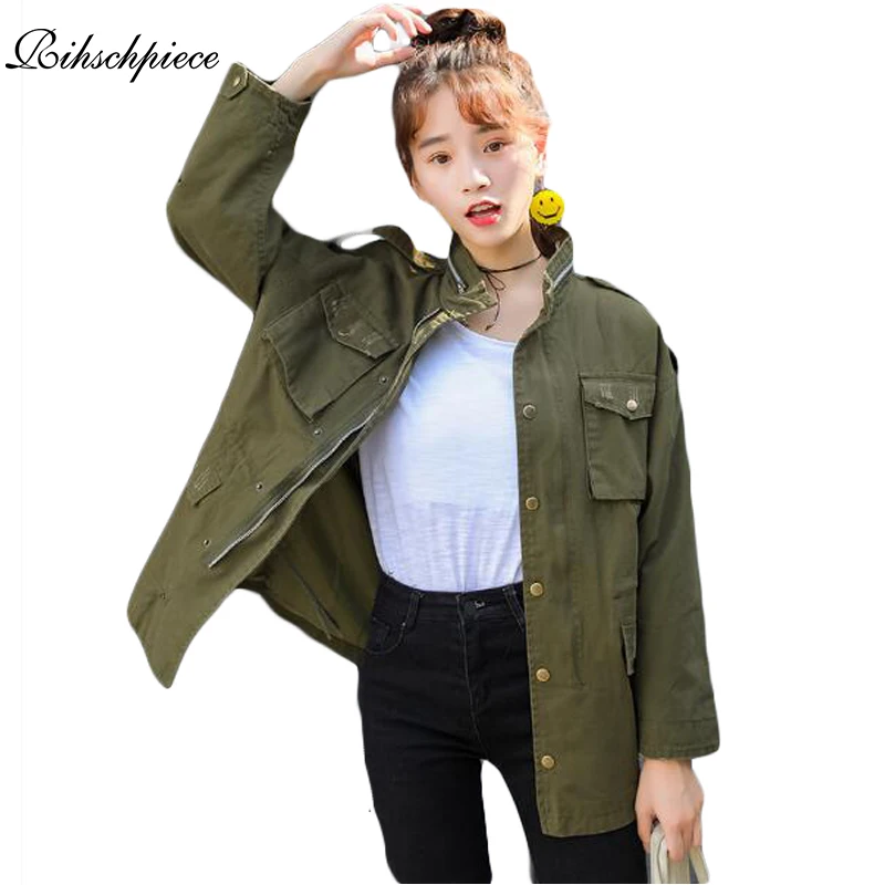 Rihschpiece 2017 Army Green Military Jacket Women Vintage Jackets