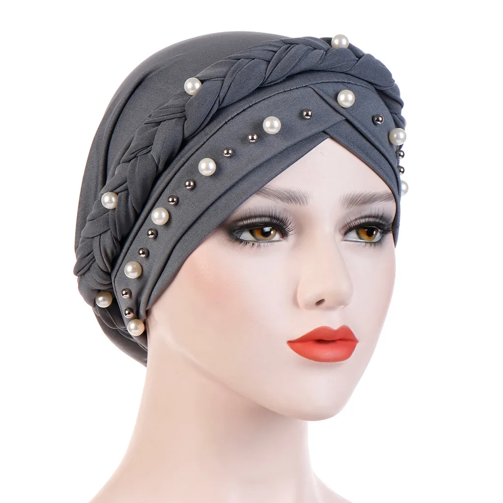 Женская шапка тюрбан с бусинами DOUDOULU Хемо в мусульманском стиле hijabs оборками 2019 #