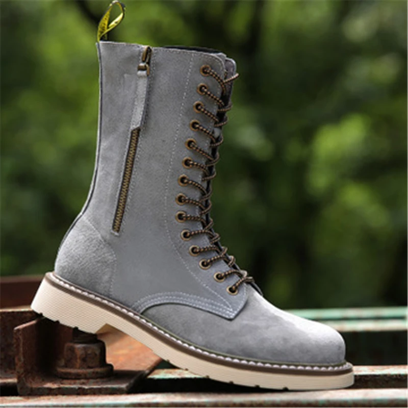 Spring Autumn Men boots Genuine leather Comfortable Outdoor Military boots Male shoes Mid-Calf Tooling shoes 02C