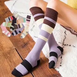 Удобные носки Chaussette, женские носки с принтом в полоску, Разноцветные носки средней длины, хлопковые носки, модные носки INS