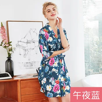 

2019 new Lady Summer Short Robe Bath Gown Chinese Women's Silky Sleep Kimono Yukata Nightgown Sleepshirts Pijama Mujer M-XXL