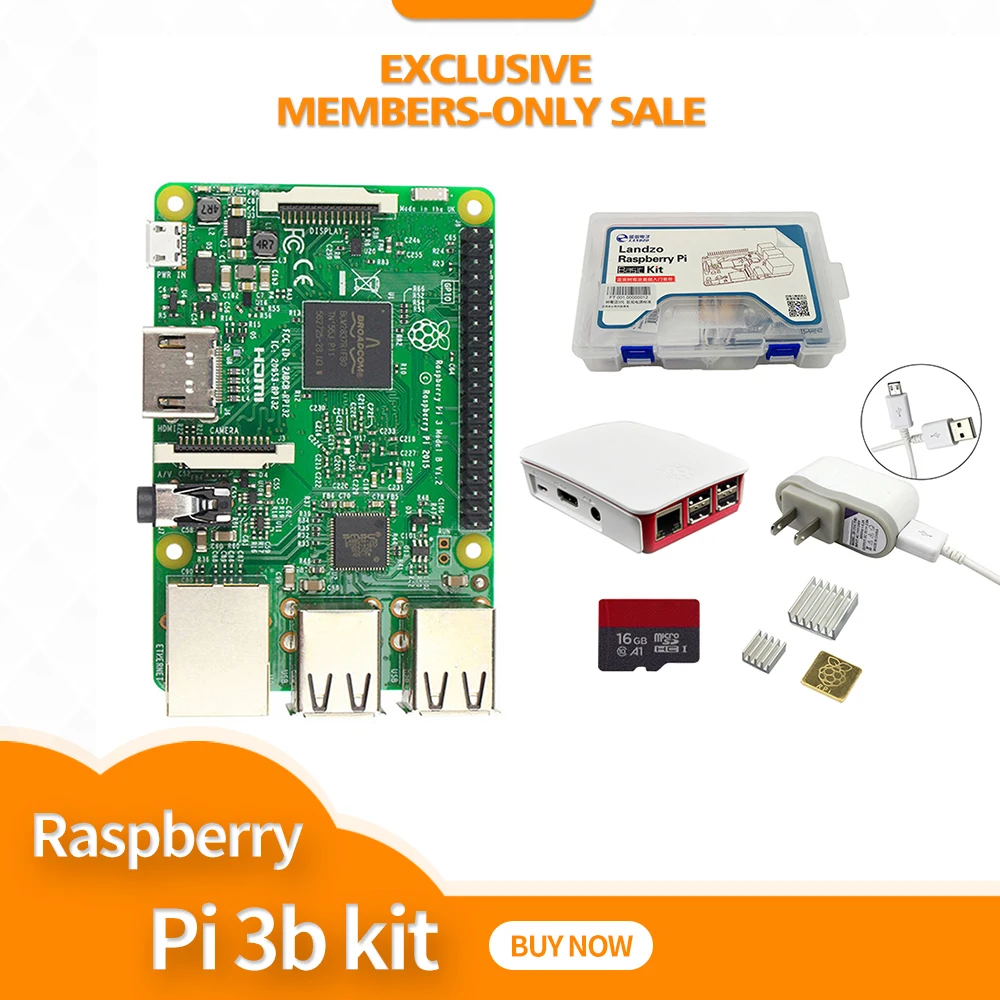 Набор raspberry pi-raspberry pi 3 плата + 5 В 2.5A США блок питания + чехол + теплоотвод для raspberry pi 3 Model B wifi и bluetooth