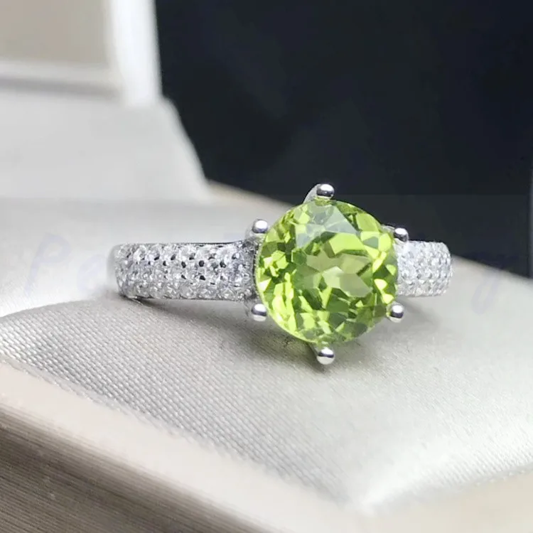 

Peridot ring Free shipping Women rings Natural real peridot 925 sterling silver 7*7mm 1.25ct gemstone #F18062603
