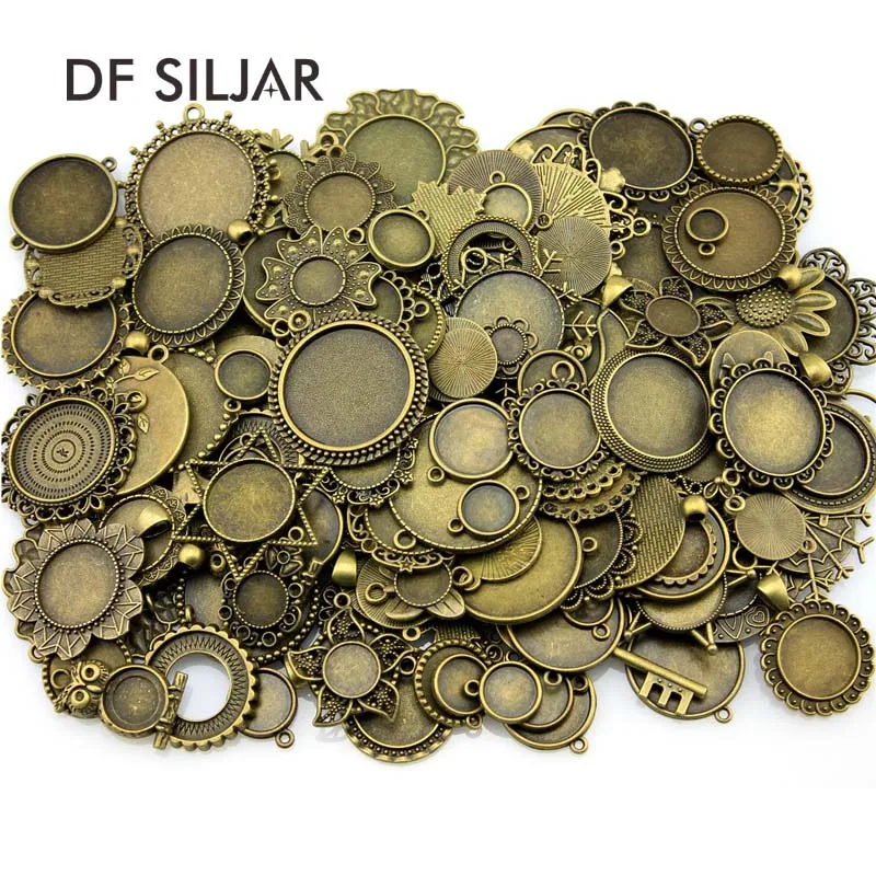 

20Gram Mix Designs Antique Bronze & Antique Silver Zinc Alloy Pendant Blank Cameo Cabochon Base Setting Jewelry Findings