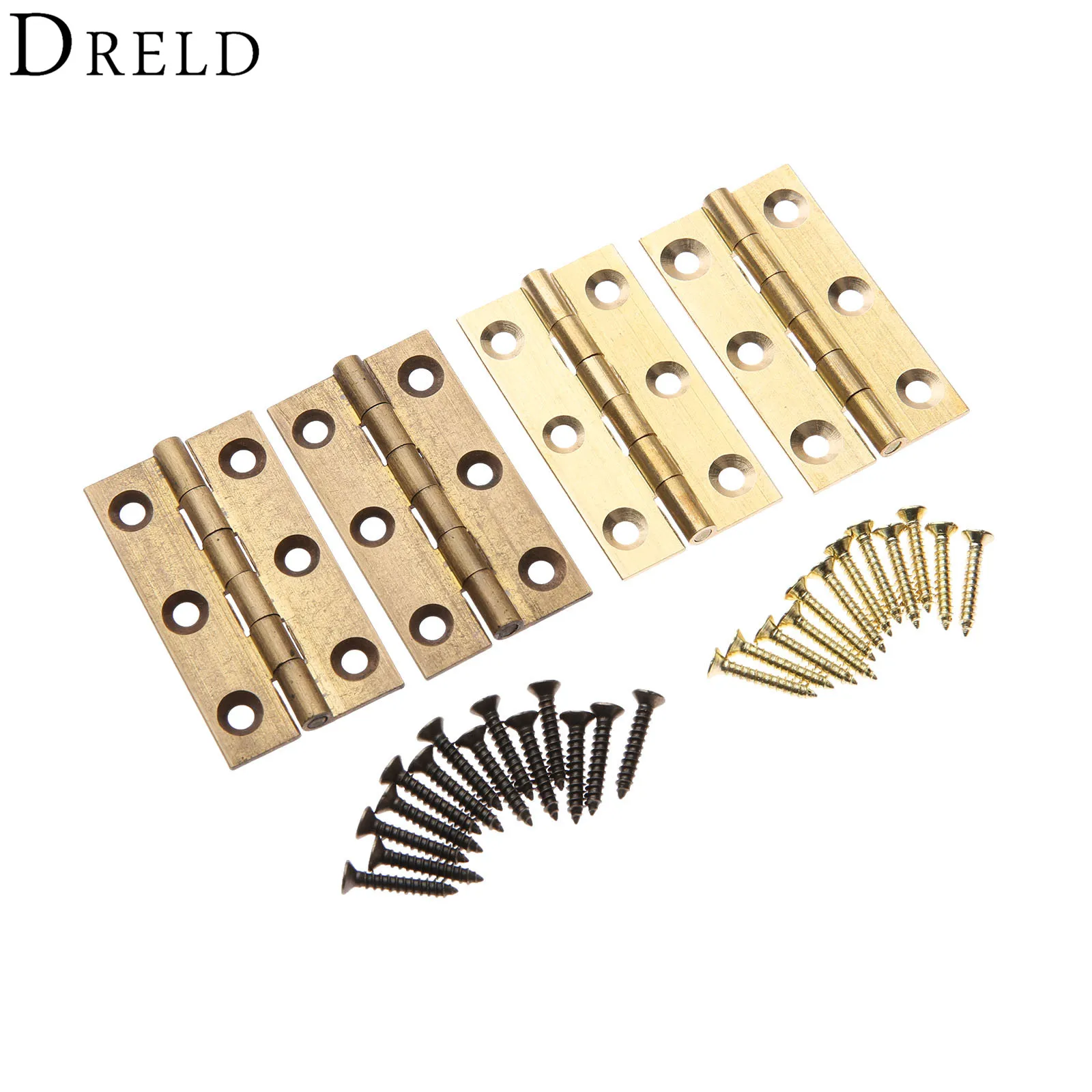 DRELD 2 piezas 2 pulgadas latón antiguo Mini gabinete cajón puerta bisagra bisagras cajas de joyas bisagras decorativas Vintage muebles Hardware