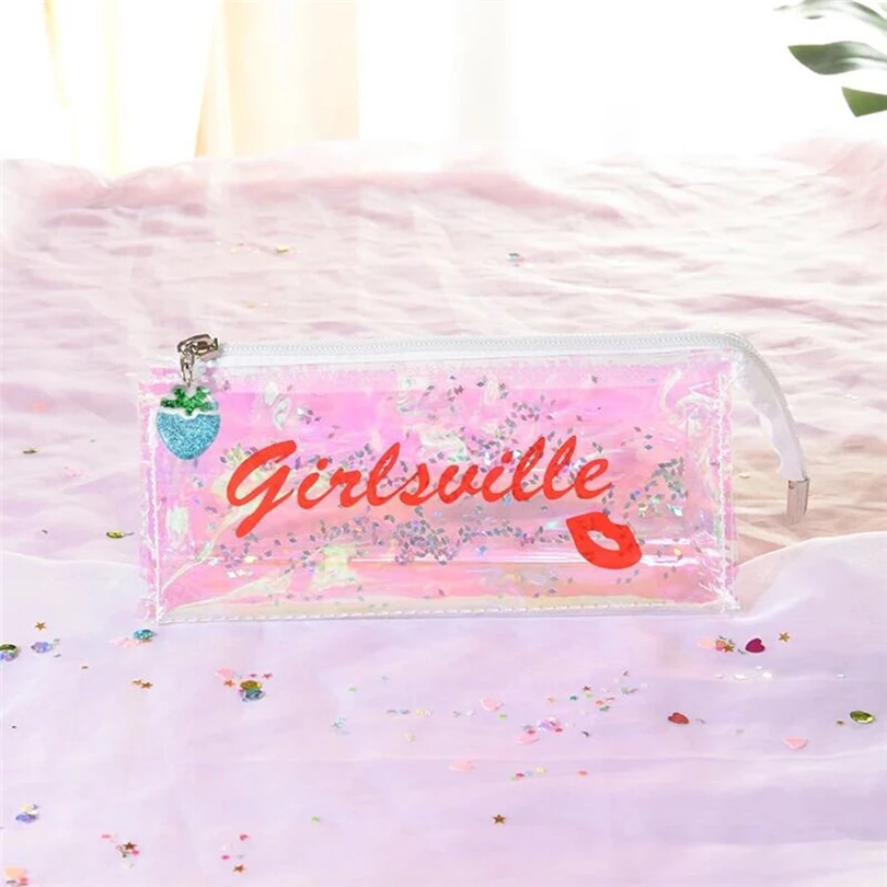Мини Kawaii лазерный пенал для маленьких девочек прозрачный пенал Quicksand отражающая ручка сумка канцелярские принадлежности