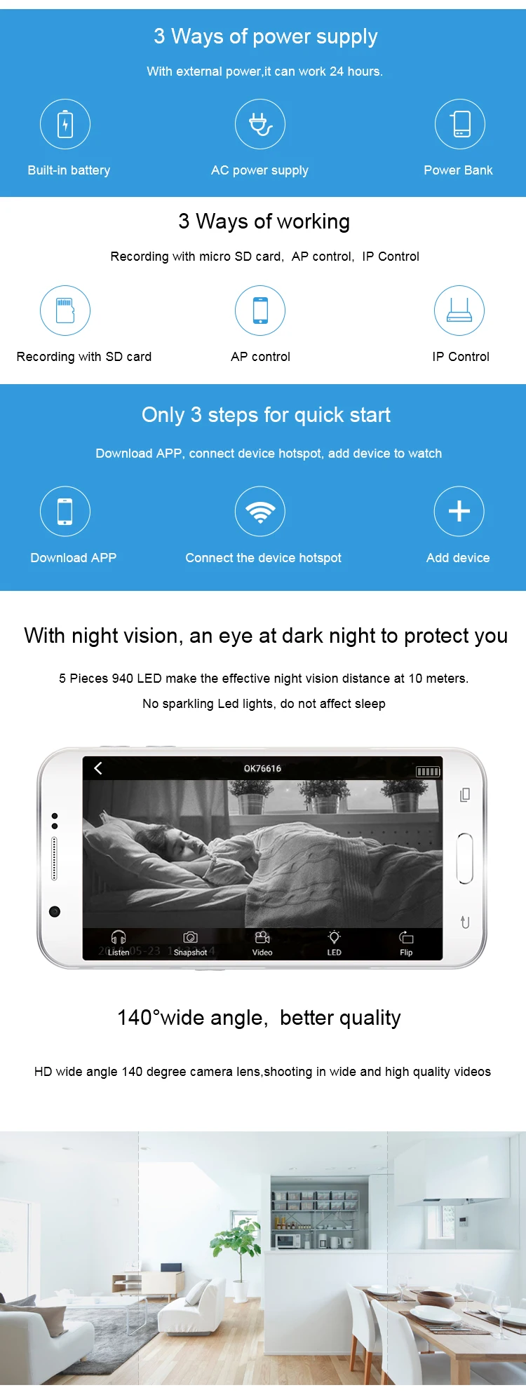 Volemer Mini Wifi Camera 1080P Night Version P2P Action Camera with motion Sensor Digital Camcorder Remote Control Flexible Cam (5)