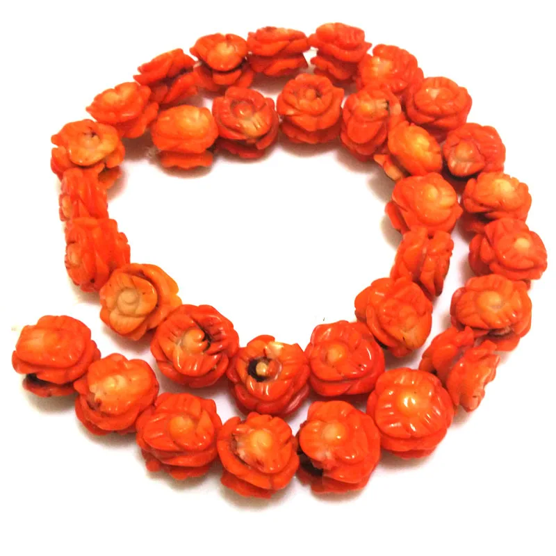 16 inches 10x14mm Orange Double Faced Flower Shaped Natural Carved Coral Beads Loose Strand