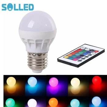 

SOLLED 16 Color Changing LED Light Bulb with Remote Control Dimmable RGBW Multicolor LED Light 85-265V/ E27/ 3W