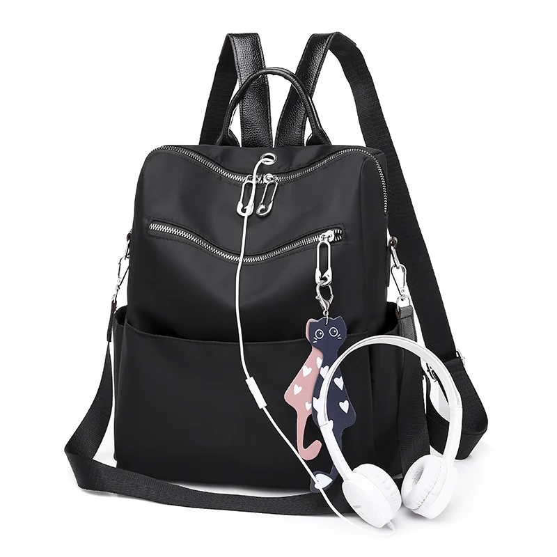 

Women's Solid Color Backpack With Kitten Pendant Oxford Waterproof Backpack Wild Shoulder Bag Designer Fashion Women Backpac