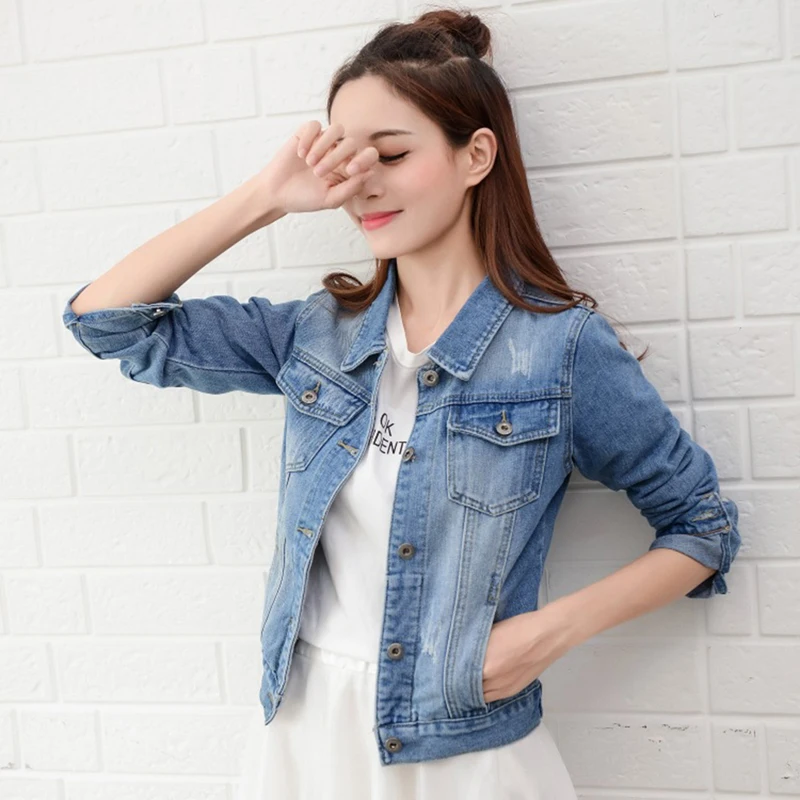 

Jakcets Jaqueta Casual Ripped Jeans Coat Long Sleeve Bigswety Jeans Jacket Light Blue Bomber Short Denim Outwear Jacket Coat 2XL