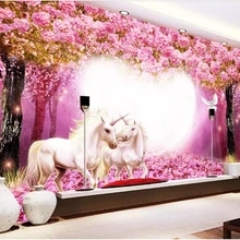 Beibehang индивидуальные 3d обои теплые Taoyuan лес белая Лошадь Единорог 3D ТВ Детская комната фон Настенные обои 3d
