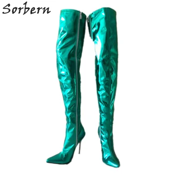 

Sorbern Metallic Green Boots High Heeled Women 12Cm Stilettos Metal Heels Long Booties Female Shoes Custom Length Colors