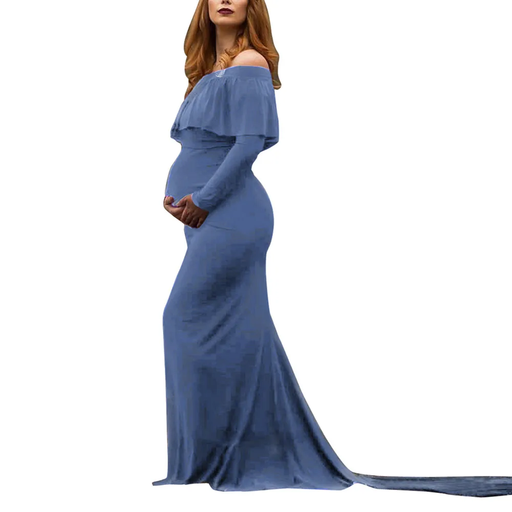 Платье Telotuny для беременных женщин, модное сексуальное платье для беременных с открытыми плечами и оборками, платья для беременных женщин#40 - Цвет: DB
