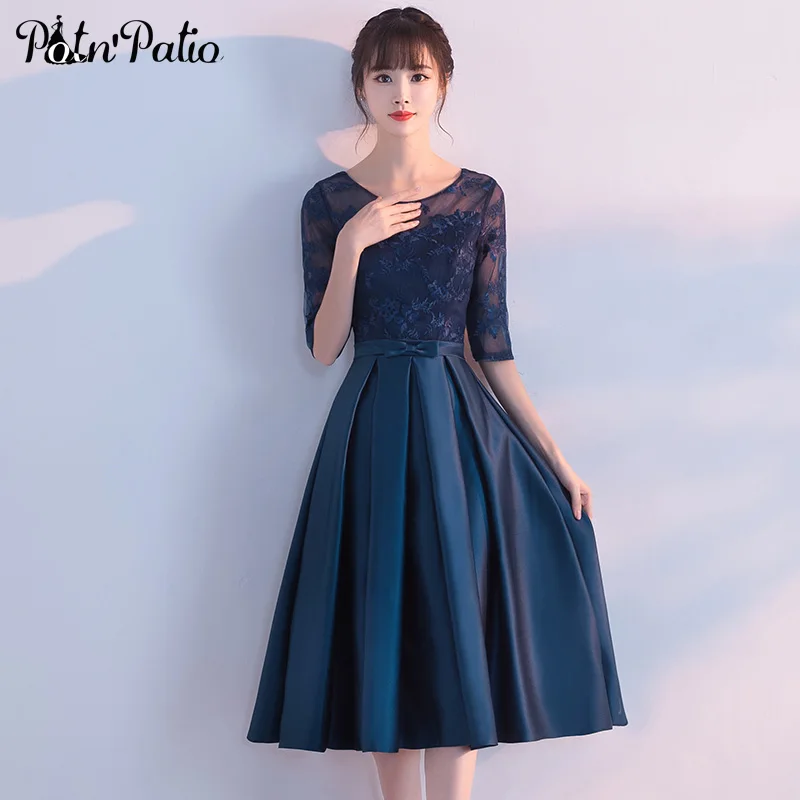 navy tea length dress