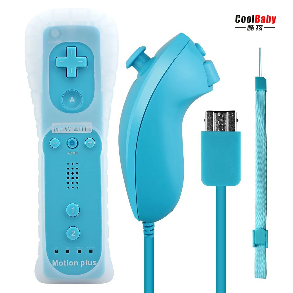 NEW 2 in 1 Wireless Remote and Nunchuk Controller Gamepad for Wii Game Console with Wrist Strap Silicone Case