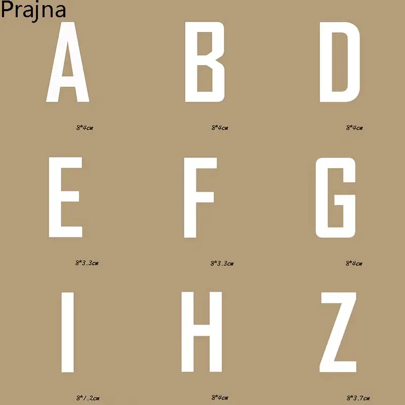 

Prajna Alphabet Patches Termoadhesivos Letter Stickers Heat Transfer Patch Logo Garment Applique White English Letter Pattern F