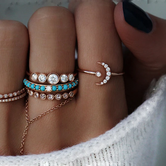

cz moon star open ring elegant minimalist girl women gift 100% 925 sterling silver cute lovely Moon horn latest design rings