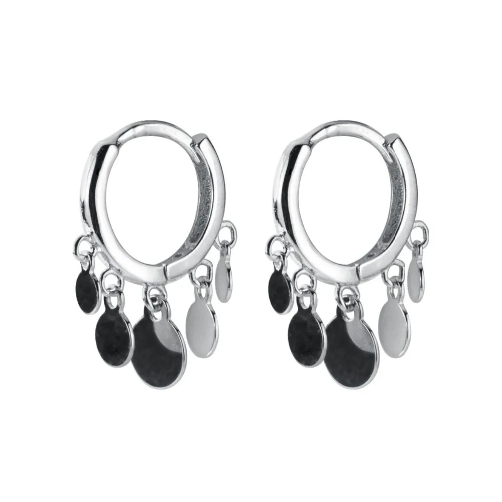 

925 Sterling Silver Dangle Round Wafer Huggie Hoop Earrings Women A1988