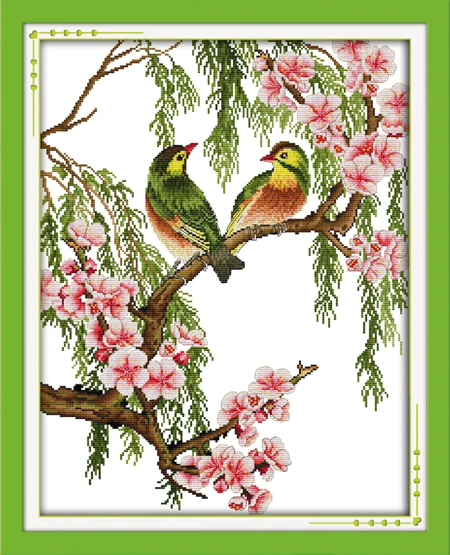 

Joy Sunday Needlework Embroidery Stamped Count Cross Stitch Needlepoint Red-billed Leiothrix Pattern Cross Embroidery Home Decor