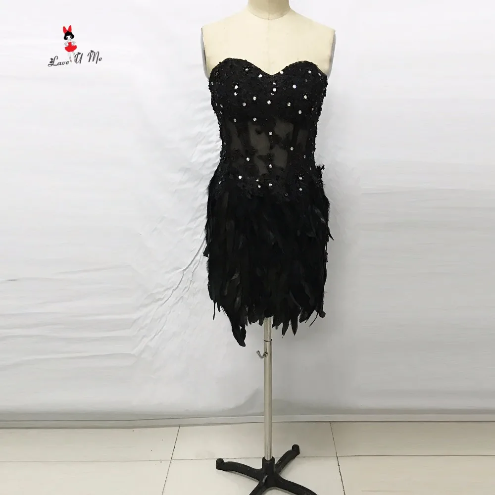 Импортное черное сексуальное короткое коктейльное платье с пером Vestido Plumas кружевные вечерние платья для выпускного вечера Vestidos de Coctel Club Homecoming