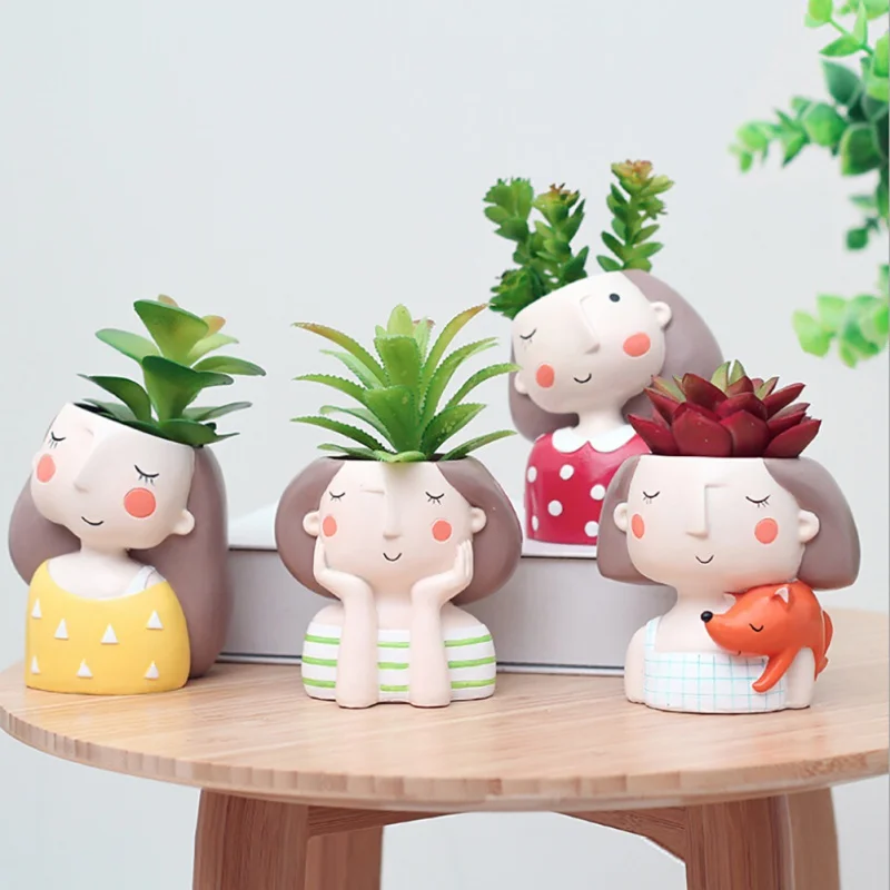 

Birthday Gift Ideas Succulent Plant Pot Cute Girl Flower Planter Flowerpot Creat Design Home Garden Bonsai Pots