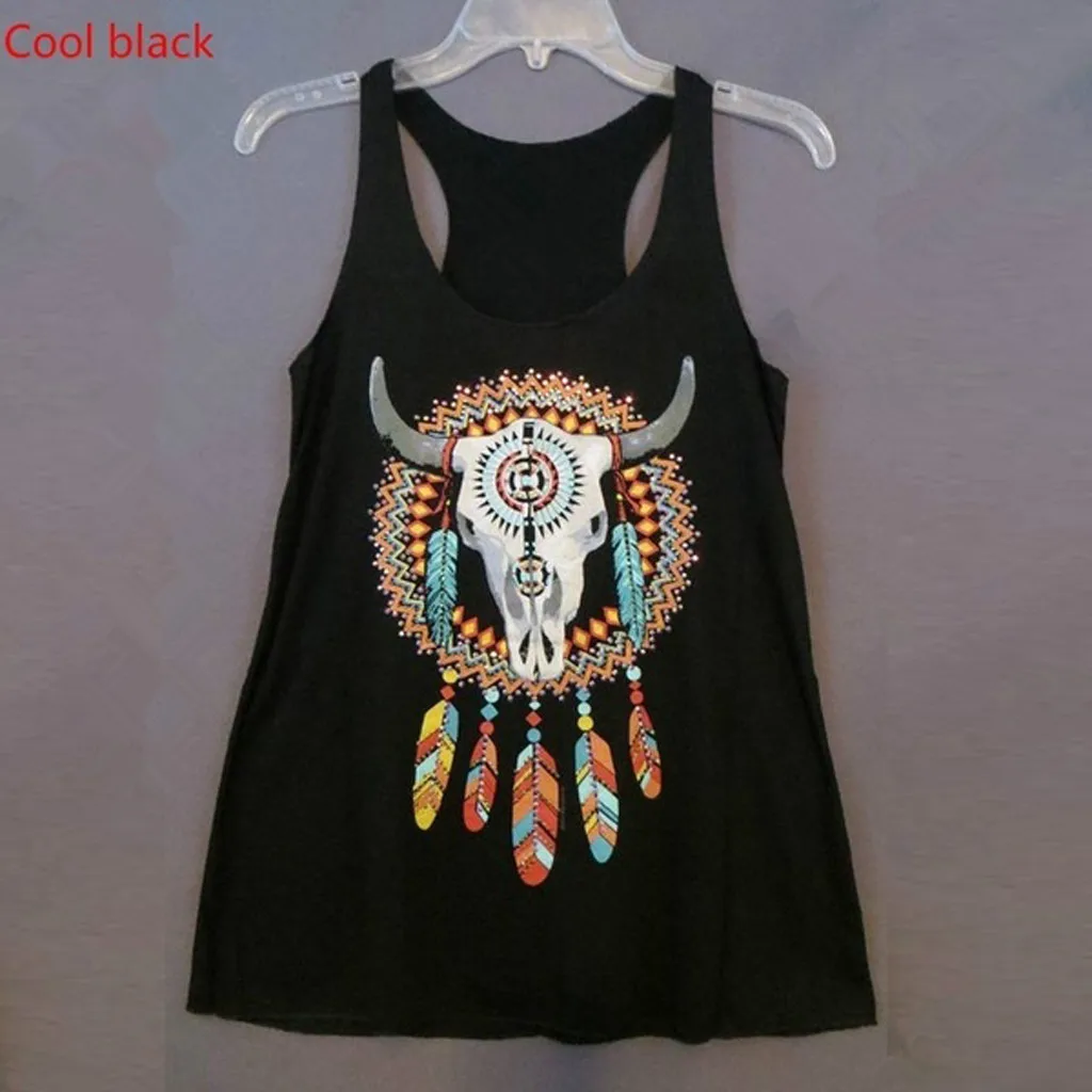 

Summer Clothes For Women Cowgirl Feathers Rhinestones Tank Top Casual Sleeveless Vest Cool Streetwear Shirt Western Top Femal@30