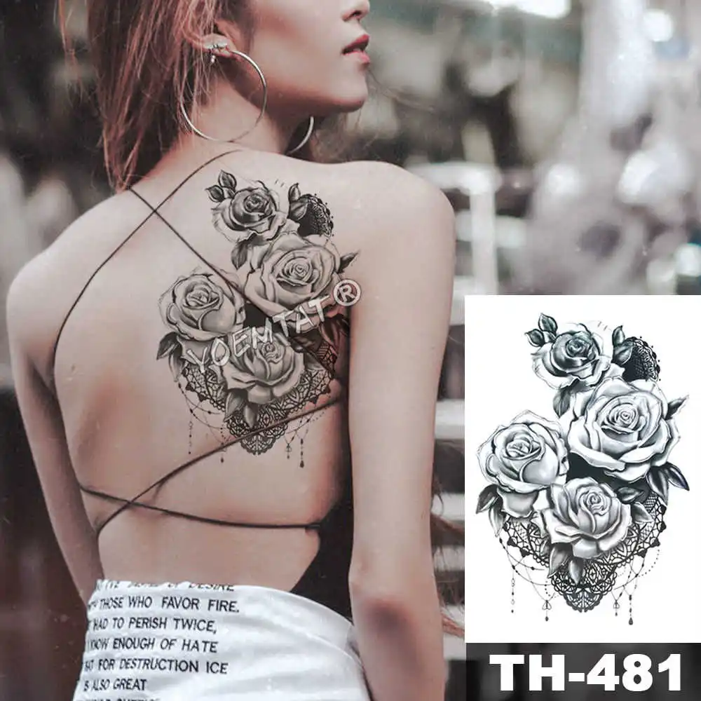 Эскиз цветок пион роза Водонепроницаемый Временные татуировки стикер черные татуировки для боди-арта рука девушка Женщины Поддельные тату - Цвет: 17-TH481