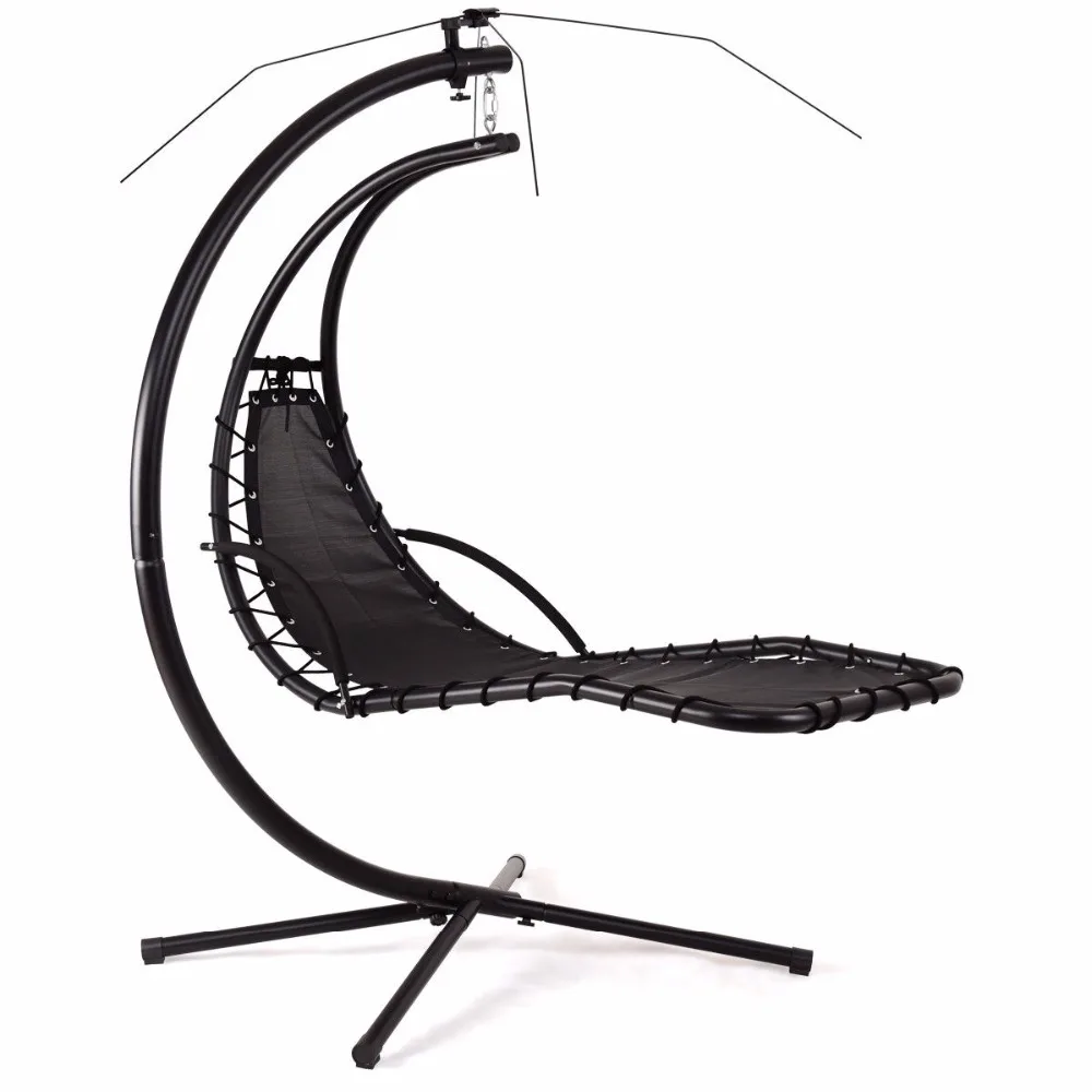 Giantex Hanging Chaise Lounger Chair Arc Stand Porch Swing Hammock Chair W/ Canopy Khaki Outdoor Furniture OP3460CF Giantex Hanging Chaise Lounger Chair Arc Stand Porch Swing Hammock Chair W/ Canopy Khaki Outdoor Furniture OP3460CF