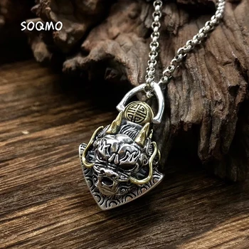 

SOQMO Dragon King Bell Amulet Pendant 100% Real 925 Sterling silver Ethnic Vintage Necklace Pendant fine Jewelry SQM074