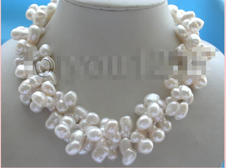 

Double Genuine Natural White Twins Pearl Necklace 14KGP