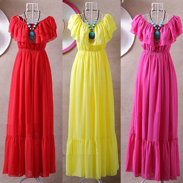 

2019 slash neck ruffles bohemian chiffon full dress,girl long dress vestido de festa,larger size S - 4XL 5XL 6XL women dresses