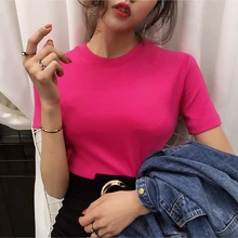 Carol diaries, новинка, одноцветная футболка с высоким воротом, с коротким рукавом, Спортивные Повседневные женские топы, футболки, красные, черные, белые футболки