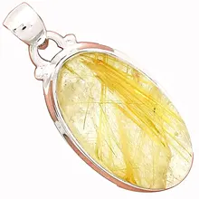 Lovegem подлинный золотистый рутиловый кварц кулон 925 пробы серебро, 40 мм, AP3201