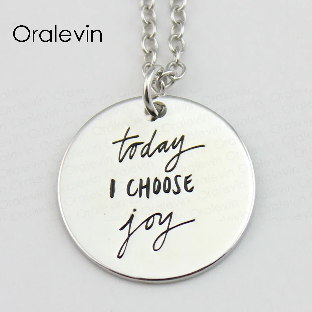 

New Fashion Trendy TODAY I CHOOSE JOY Inspirational Hand Stamped Engraved Charm Pendant Chain Necklace Jewelry 22MM,#LN592