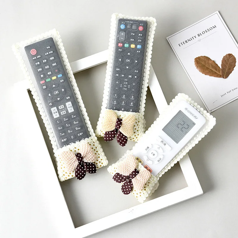 

TV Air Conditioning Remote Storage Bags Bear Fabric Lace T Control Bow Cover Creative Dust Bag Case Household Multicolor
