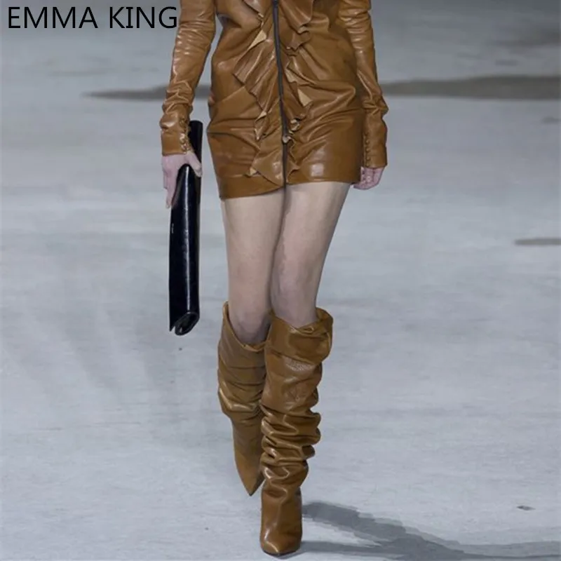 Emma king/ г.; женские ботфорты на высоком каблуке со складками; модельные пикантные туфли на шпильке; вечерние сапоги с острым носком