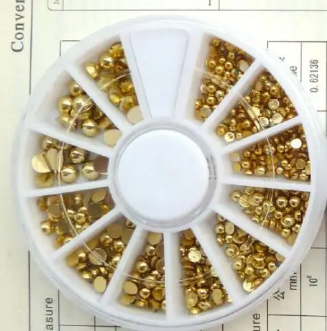 3D металлические художественные талисманы для ногтей, полукруглые бусины золотого и серебряного цветов, 2-4 мм, смешанные жемчужные модные наконечники, ювелирные изделия, гвоздики - Цвет: GOLD