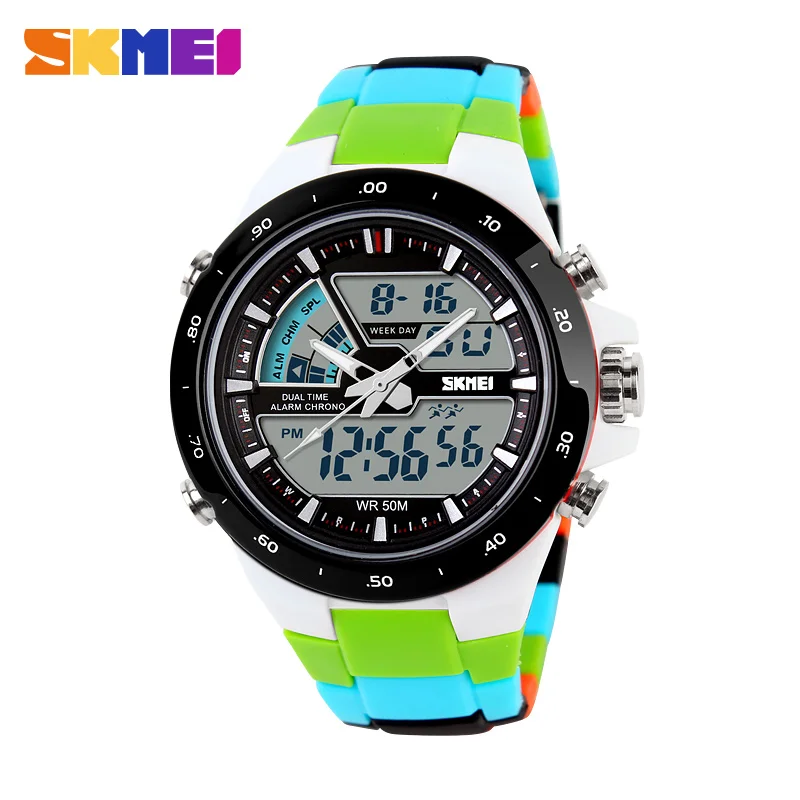 SKMEI мужские спортивные часы, мужские часы 5ATM для дайвинга, плавания, модные цифровые часы, военные многофункциональные наручные часы, relogio masculino - Цвет: green colorful strap