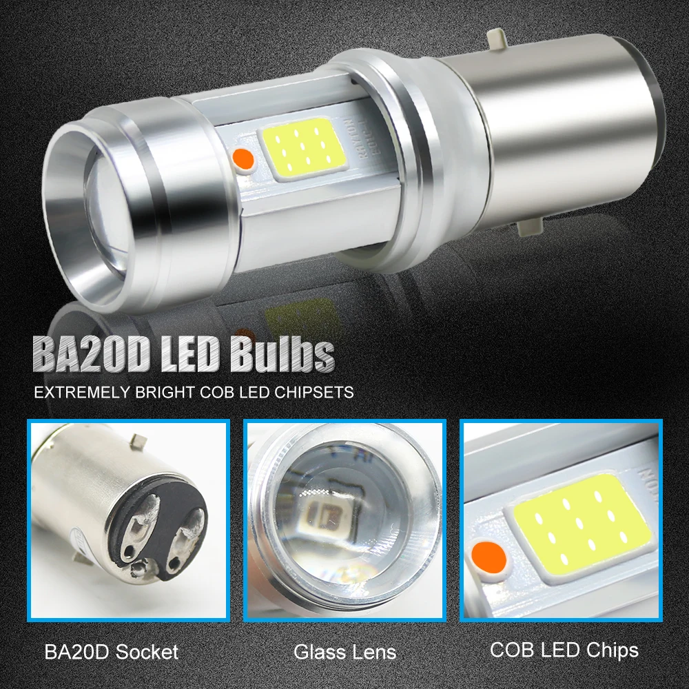 1pcs Motorcycle LED Headlight BA20D COB LED Glass Lens Bulbs High/Low Fog Lamp White + Blue Light DC 9-18V 3000LM Super Bright