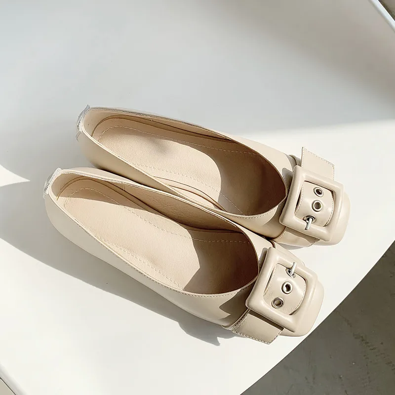

Women's genuine leather slip-on flats ballerians metal buckle leisure espadrilles soft comfortable ballet slipons shoes women