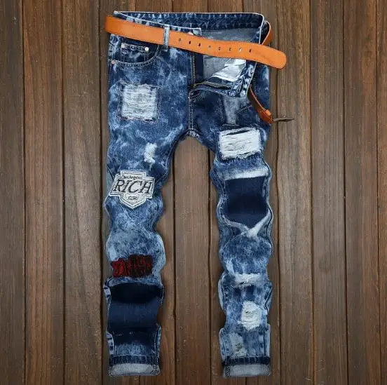 Hot New Arrival Men Jeans Men Vestido Jeans Brand High Quality Men Spliced Designer Pants Fashion Slim Fit Casual Jeans homme