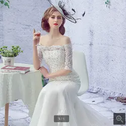 Robe de Mariage 2019 белые кружевные аппликации Русалка свадебное платье вышитое бисером с открытыми плечами футболка с коротким рукавом корсет