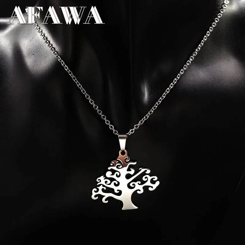 

Stainless Steel Tree Of Life Necklaces Silver Neckless Women Lucky tree Statement necklace & pendants Jewelry Bijoux N7123