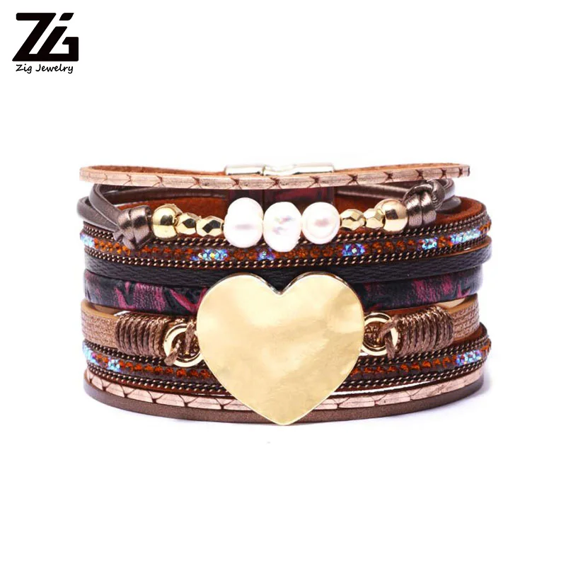 ZG сердце очарование кожаные браслеты для женщин модная подвеска в виде ...