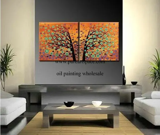

Modern abstract tree Canvas Wall Art oil painting landscape on canvas 2 panel for Home Living Room Decoration