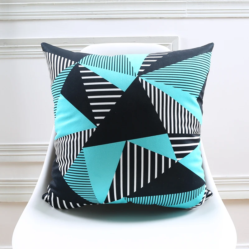 Nordic Стиль подушка покрытие домашний декор синий геометрические декоративные чехлы на подушки черный бархат бросок pillowsfor диван размером 45*45 см