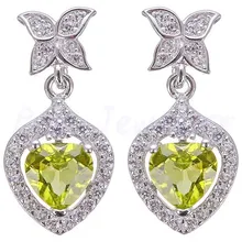 Перидот серьги натуральной перидот 925 серебро сердце любовь стиль 0.85ct* 2 шт. драгоценных камней# F18053002