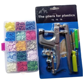 

150Pcs/Set Plastic Snaps Hand Held Pliers Tool Kit with Buttons 15 Colors T5